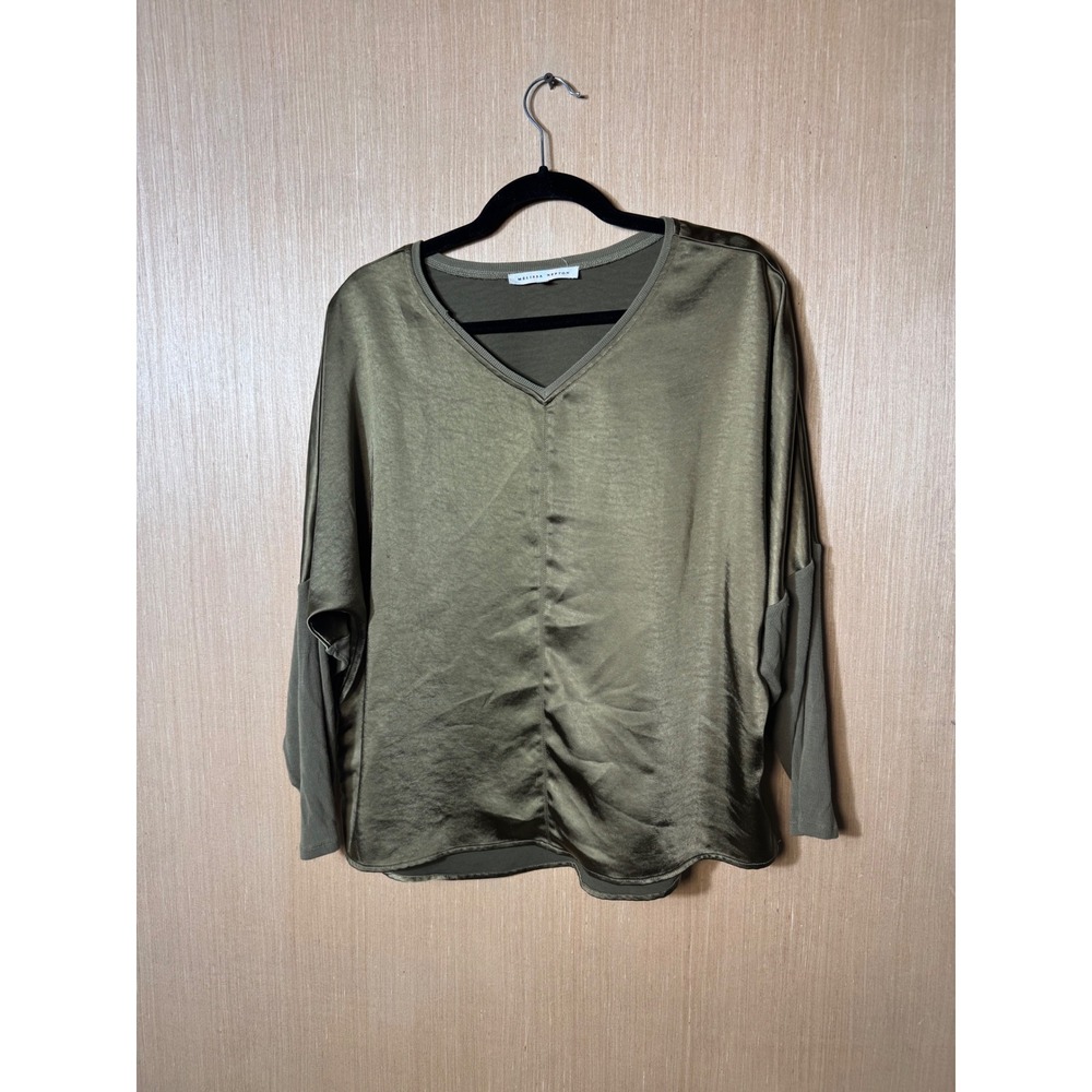 Melissa Nepton Olive Green V‎ Neck Satin Blouse Top